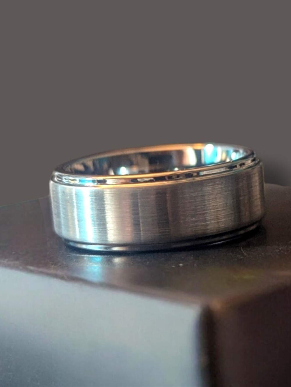 Heavyweight Satin Brushed Tungsten Stepped Wedding Ring Band Sz 9  16g